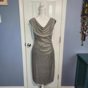 NWOT Connected Apparel Women 10 Silver Metallic Cowl Neck Dress Holiday